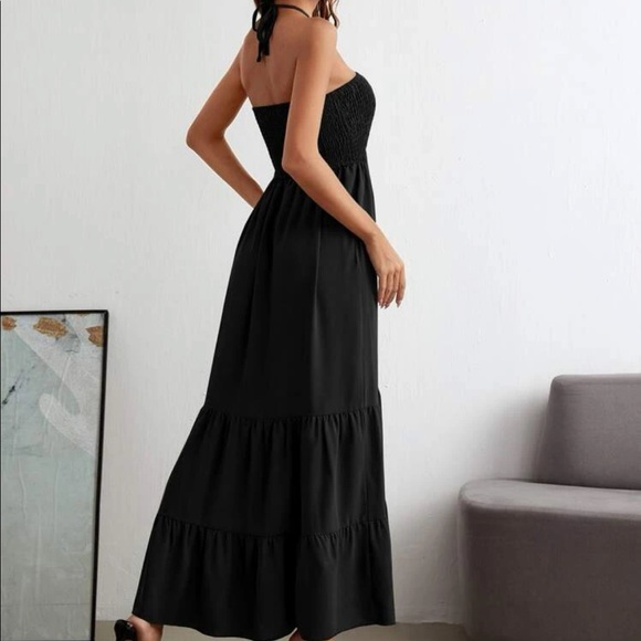 Boho shirred ruffle hem halter maxi dress - Picture 2 of 5